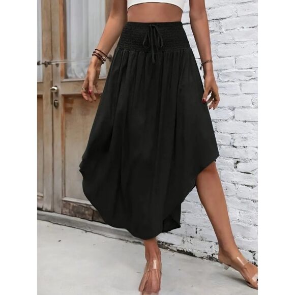 Black Elastic Waist Asymmetrical Skirt / Size Large / Gypsy - Picture 2 of 8